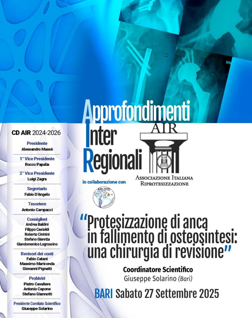 L’edizione barese degli Approfondimenti Inter Regionali A.I.R., svoltasi il 27 settembre 2025, ha rappresentato un’importante occasione di confronto e aggiornamento per chirurghi ortopedici e professionisti del settore